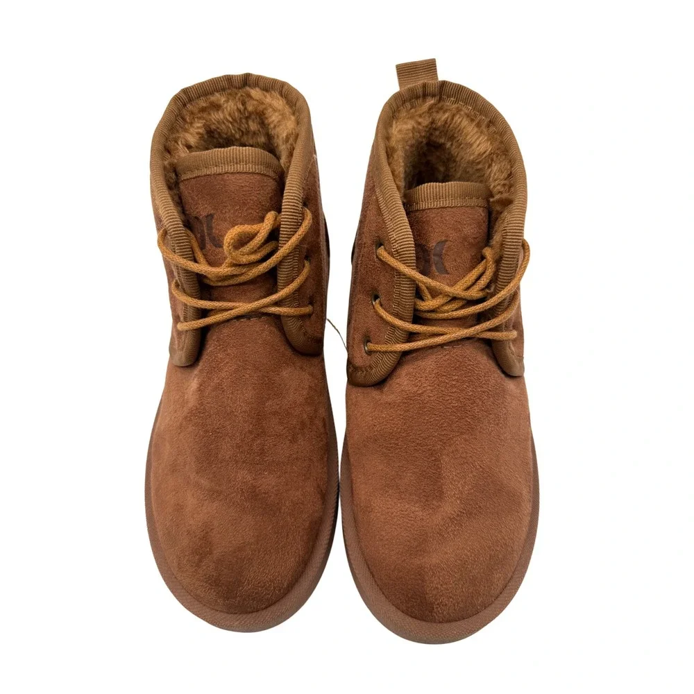 Hurley Chukka Boots Boys Size 3 Brown Excellent Faux Fur Lined Lace Up
